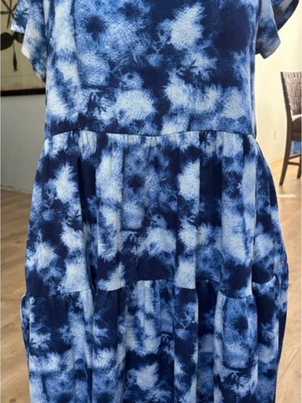 LuLaRoe Navy and Light Blue Tie-Dye Tiered Midi Dress